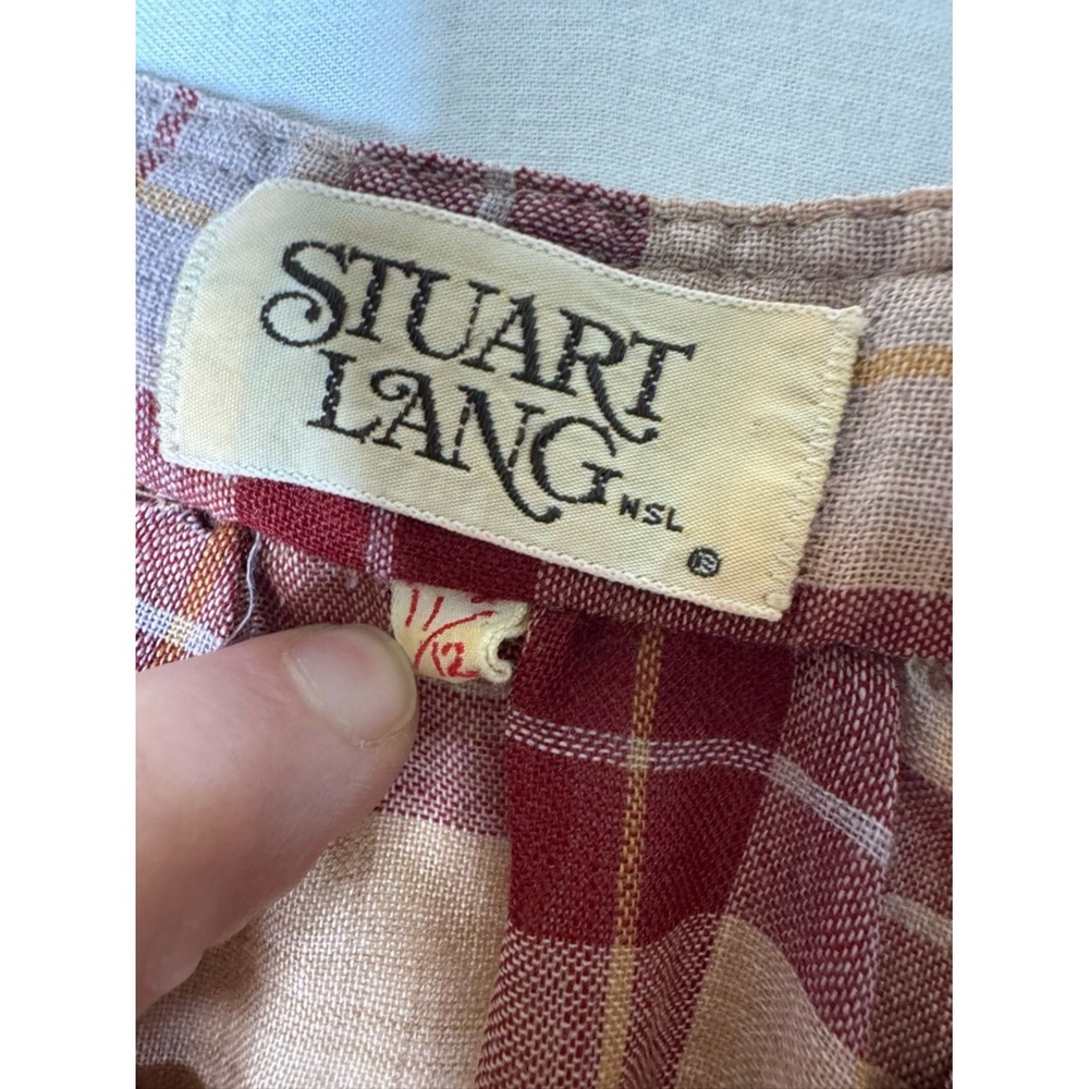 Vintage Stuart Lang Women Plaid Popover Top 12 Long Sleeve Cottagecore Prairie - Picture 3 of 9
